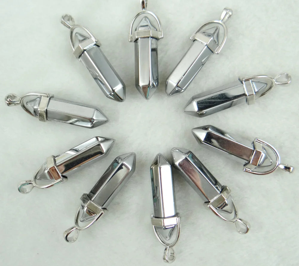 Quartz Crystal Hexagonal Column Pendant for DIY Necklaces 24pcs