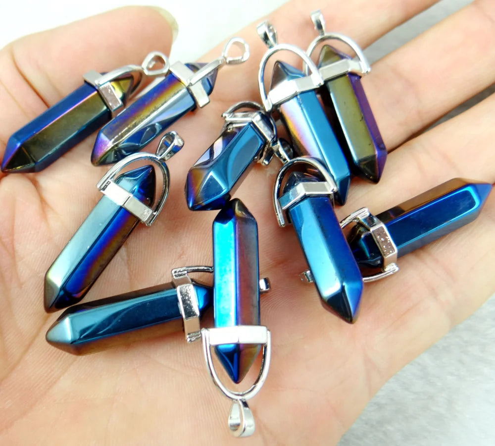 Quartz Crystal Hexagonal Column Pendant for DIY Necklaces 24pcs