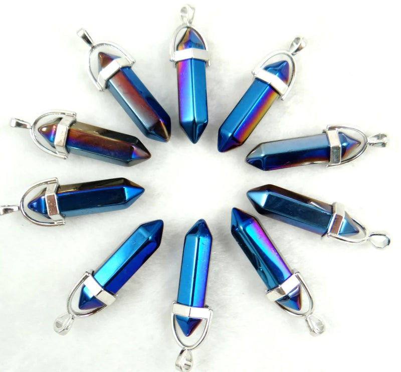 Quartz Crystal Hexagonal Column Pendant for DIY Necklaces 24pcs