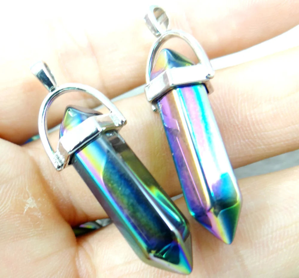 Quartz Crystal Hexagonal Column Pendant for DIY Necklaces 24pcs