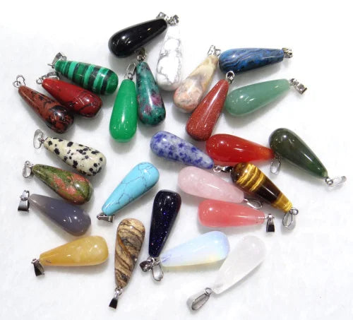 Natural Stone Quartz Crystal Tiger Eye Opalite Mix Stone Charms Pendants
