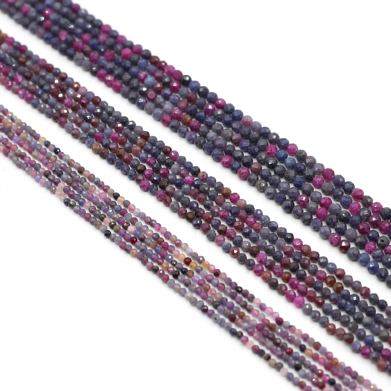 Natural Stone Ruby Sapphire Faceted Round Loose Beads 14''