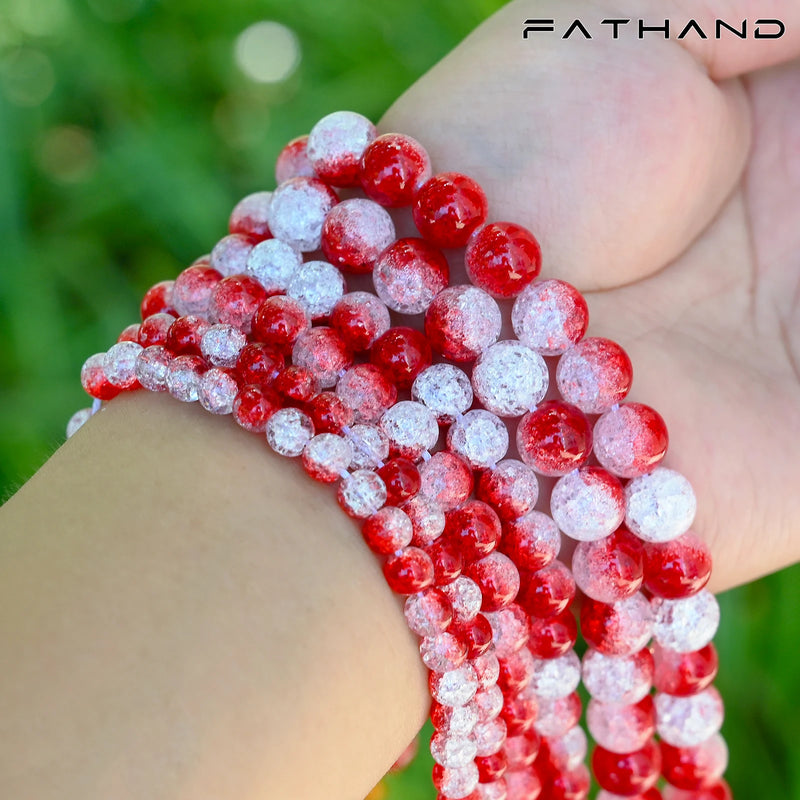 Natural Stone Snow Crack Crystal Red Burst Glass Bead Round Bulk Spacer Bead
