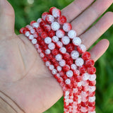 Natural Stone Snow Crack Crystal Red Burst Glass Bead Round Bulk Spacer Bead