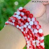 Natural Stone Snow Crack Crystal Red Burst Glass Bead Round Bulk Spacer Bead
