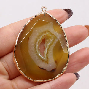 Yellow Agates Pendant Gold-plated Charms for Necklace Making
