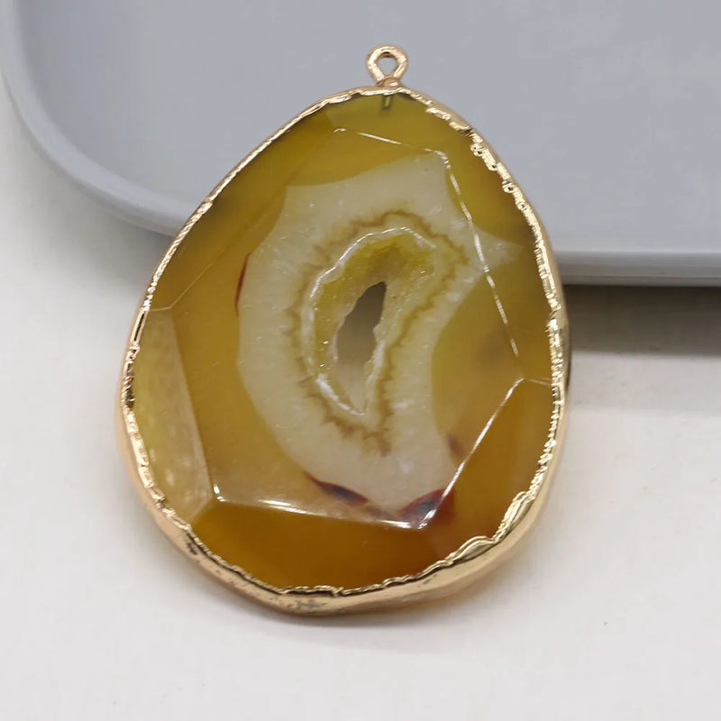 Yellow Agates Pendant Gold-plated Charms for Necklace Making