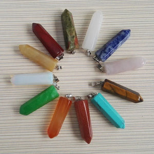 Crystal Pillar Pendants Mixed Stone Point Charms Necklace 12pcs