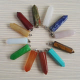 Crystal Pillar Pendants Mixed Stone Point Charms Necklace 12pcs