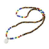 Tiger's Eye Stone 7 Chakra Bracelet, Tree of Life Pendant Jewelry