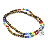 Tiger's Eye Stone 7 Chakra Bracelet, Tree of Life Pendant Jewelry