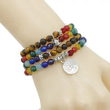 Tiger's Eye Stone 7 Chakra Bracelet, Tree of Life Pendant Jewelry