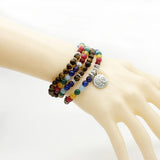 Tiger's Eye Stone 7 Chakra Bracelet, Tree of Life Pendant Jewelry