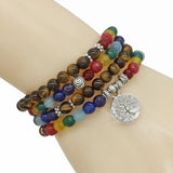 Tiger's Eye Stone 7 Chakra Bracelet, Tree of Life Pendant Jewelry