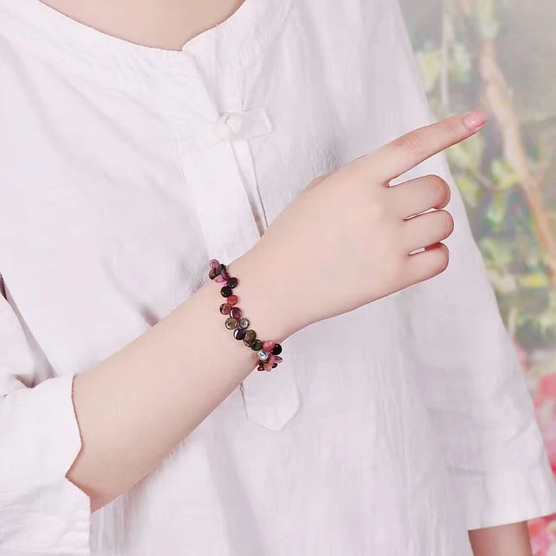 Tourmaline Stone Crystal Water Drop Beads Bracelet Women Girl DIY Jewelry