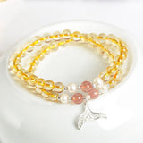 Natural Yellow Crystal Bracelet 6mm Round Beads Citrine Two Layers Jewelry