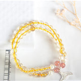 Natural Yellow Crystal Bracelet 6mm Round Beads Citrine Two Layers Jewelry