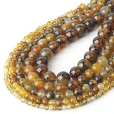 Yellow Dragon Veins Agate Stone Beads 4/6/8/10/12 mm 15'' Strand