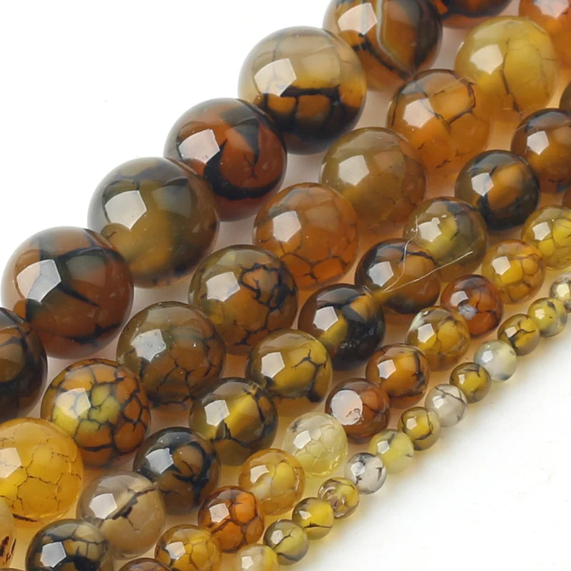 Yellow Dragon Veins Agate Stone Beads 4/6/8/10/12 mm 15'' Strand
