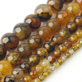 Yellow Dragon Veins Agate Stone Beads 4/6/8/10/12 mm 15'' Strand