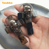 Agate and Copper Skull Wire Wrapped Pendant Necklace