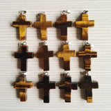 Tiger Eye Stone Charm Cross Pendants for Jewelry Making