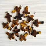 Tiger Eye Stone Charm Cross Pendants for Jewelry Making