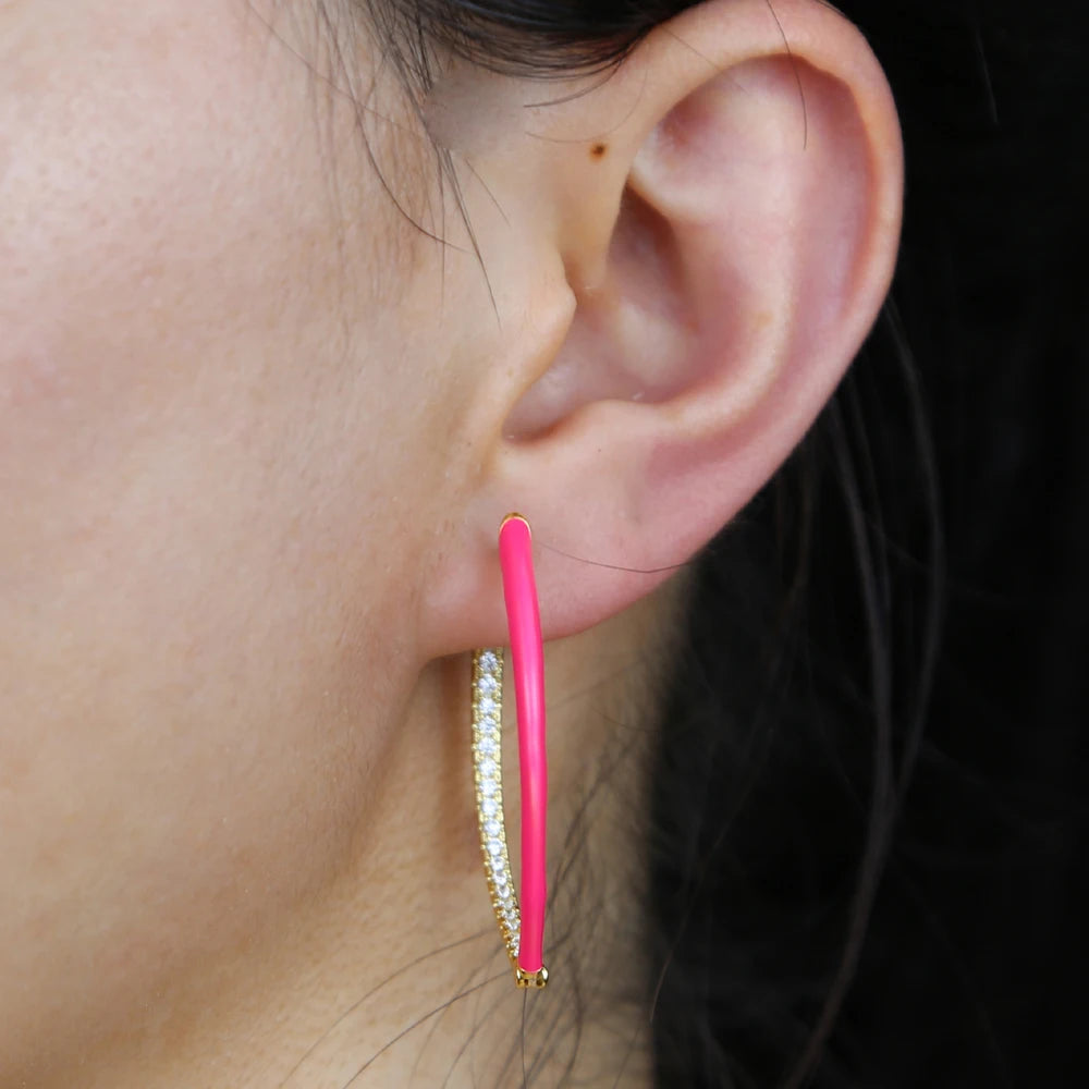 Colorful Enamel Hoops Earrings for Women