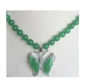 Green Butterfly Pendant Necklace 18"