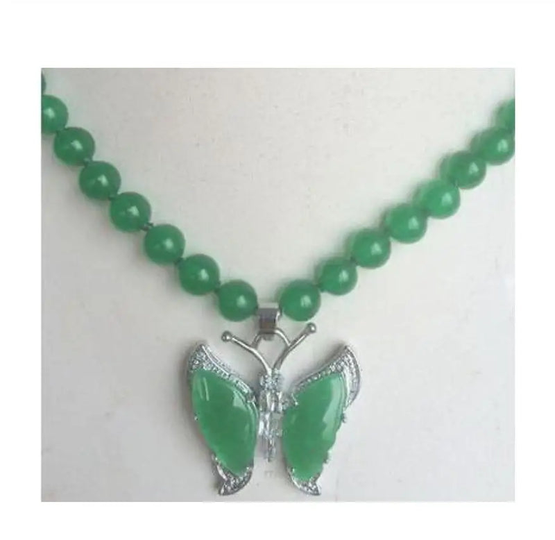 Green Butterfly Pendant Necklace 18"