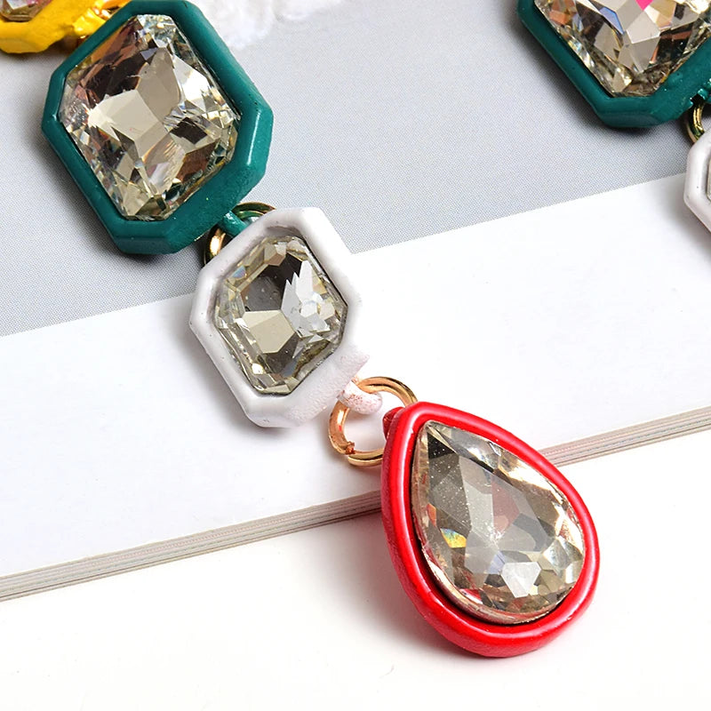 Colorful Crystals Long Drop Earrings Fine Jewelry for Women
