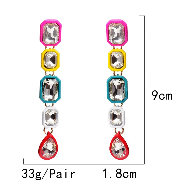 Colorful Crystals Long Drop Earrings Fine Jewelry for Women