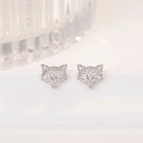 Zircon Fox Stud Earrings 925 Sterling Silver Wedding Jewelry
