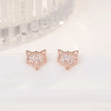 Zircon Fox Stud Earrings 925 Sterling Silver Wedding Jewelry