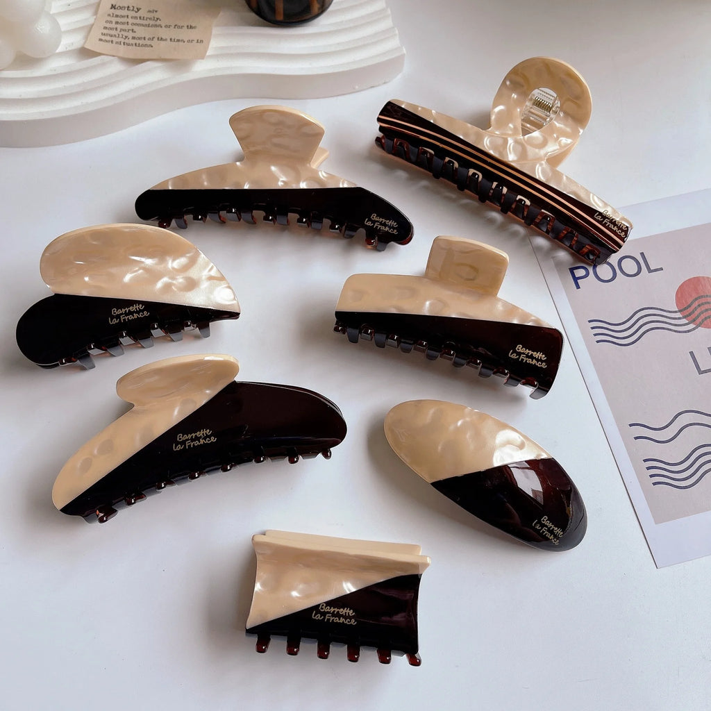 French Retro Patchwork Hair Clip Geometric Acetate Shark Clip