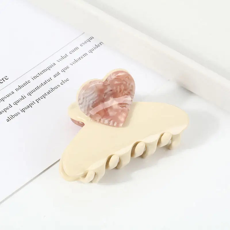 Heart-Shape Acetate Hair Clip Claw Retro Stitching