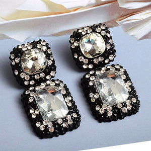 Square Metal Rhinestone Dangle Earrings Crystal Jewelry for Women