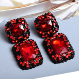 Square Metal Rhinestone Dangle Earrings Crystal Jewelry for Women