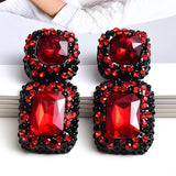 Square Metal Rhinestone Dangle Earrings Crystal Jewelry for Women