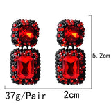 Square Metal Rhinestone Dangle Earrings Crystal Jewelry for Women