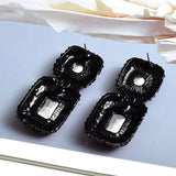 Square Metal Rhinestone Dangle Earrings Crystal Jewelry for Women