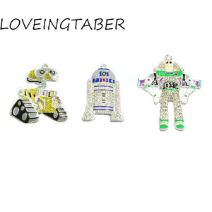 10pcs Enamel Rhinestone Robot Pendants for Kids Necklace