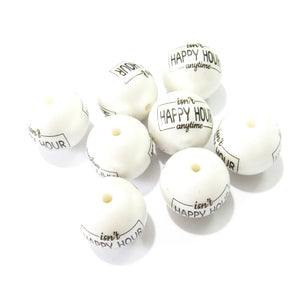 100pcs 20mm Matte Pearl Print HAPPY HOUR Beads Chunky Necklace