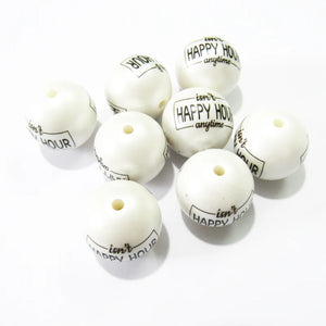 100pcs 20mm Matte Pearl Print HAPPY HOUR Beads Chunky Necklace