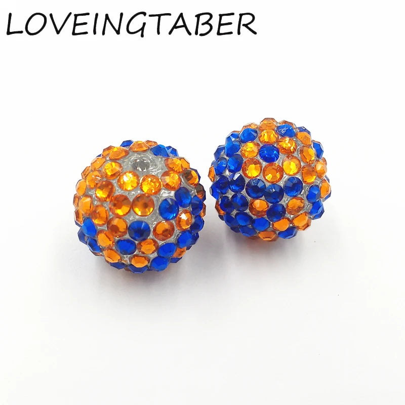 100pcs/lot Royalblue & Orange Mixed Resin Rhinestone Ball Beads