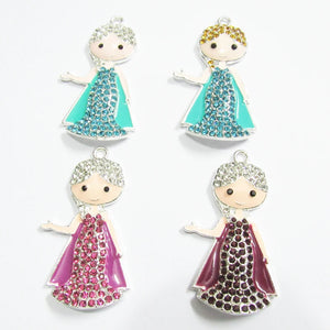 10pcs/bag Enamel Rhinestone Princess Girl Pendants For Chunky Kids Necklace