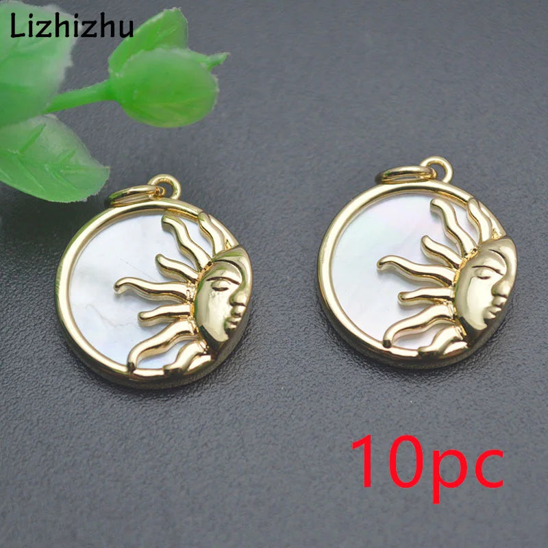 Natural Shell Sun Moon Face Charms Pendants for Jewelry Making