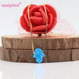 Fire Opal Hamsa Pendant Necklace 925 Sterling Silver 8x10mm