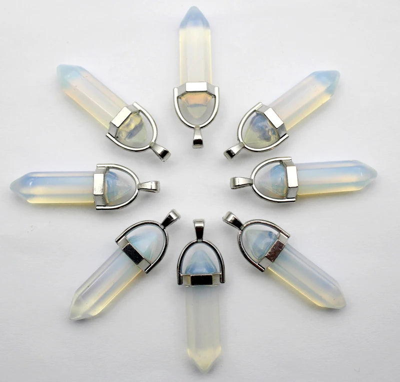 Opal Natural Stone Crystal Pillar Necklace Pendant