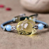 Yellow Crystal Bracelet Hand Waved Bead Fox Bracelet for Women